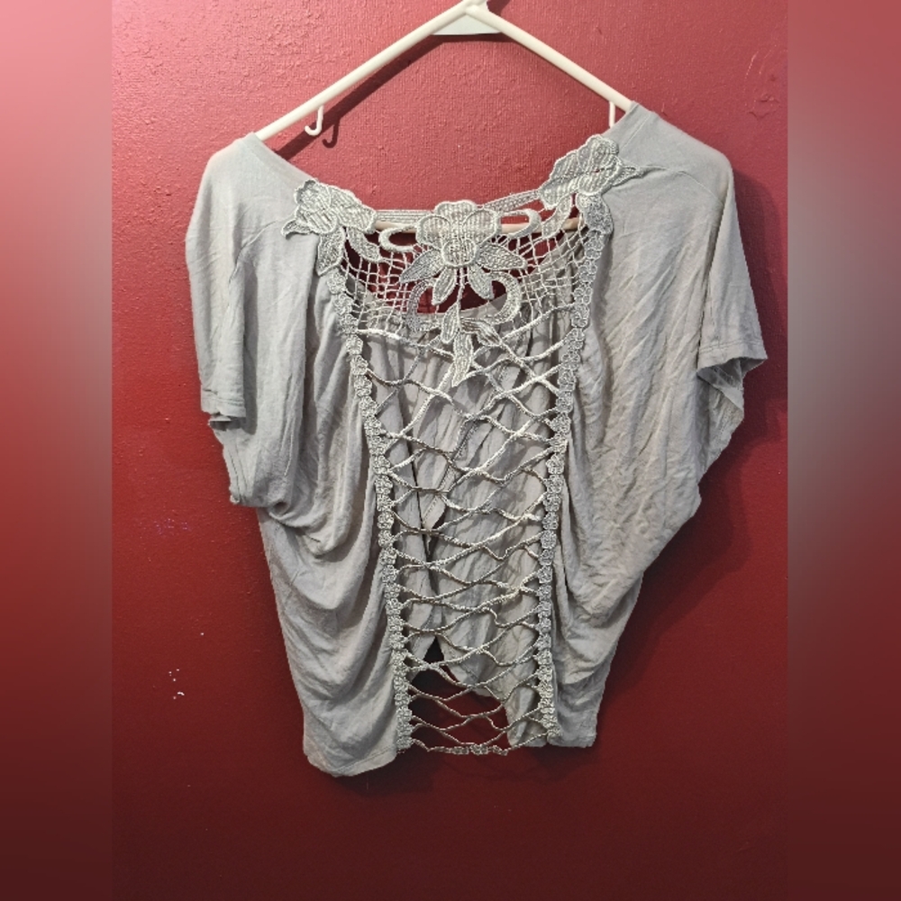 Miss Chievous Gray Crochet Back Blouse - Picture 7 of 9